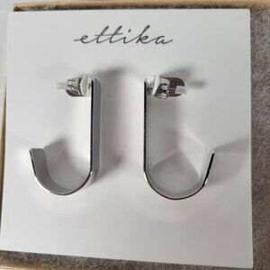 NWT Ettika Silver Plated Chunky Artsy Abstract J Hook Dangle Earrings